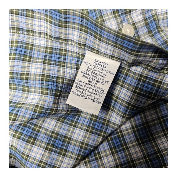 Ralph Lauren Men's 17.5 44 Blue Green Plaid Button Down Shirt Classic Fit Logo - Picture 9 of 9